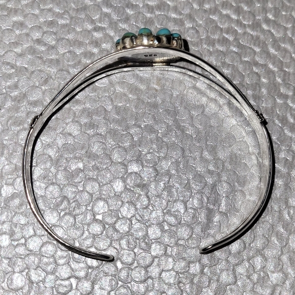 Vintage Sterling,Turquoise & Coral Cuff Bracelet - Picture 7 of 10